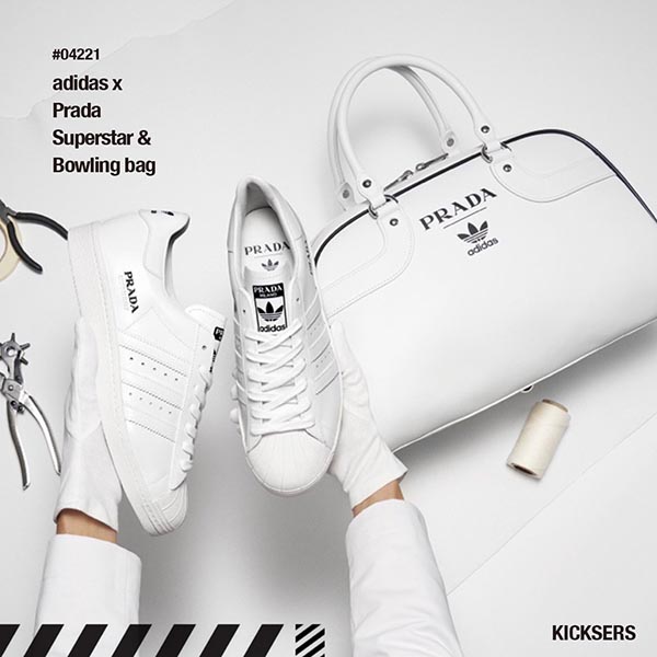 人気話題コラボ!アディダス×プラダ 偽物スーパースター&ボウリングバッグ